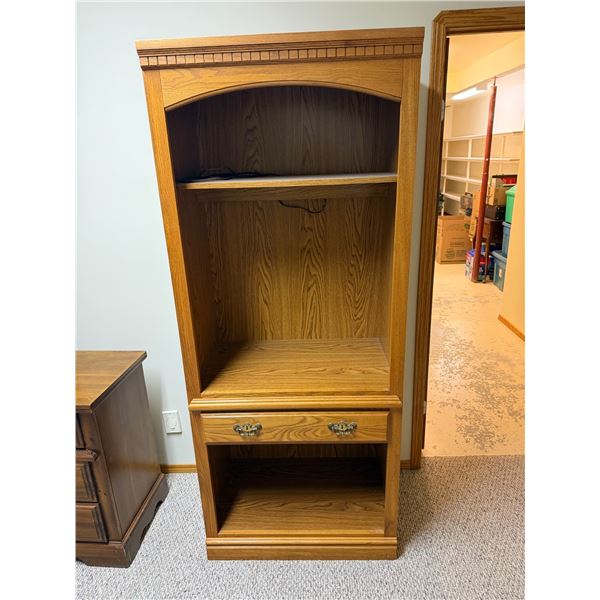 Oak Finish Two-Shelf Entertainment Cabinet
