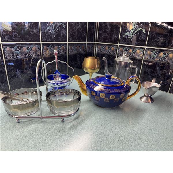 Crown Devon Sutherland Cobalt Teapot & Glassware Set