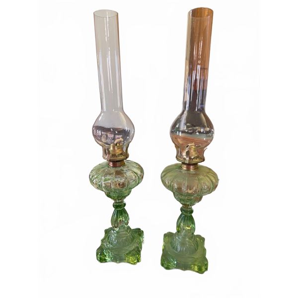 Green Pressed Glass Oil Lamps
