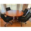Image 1 : Oak Pedestal Dining Table with 4 Caster Chairs