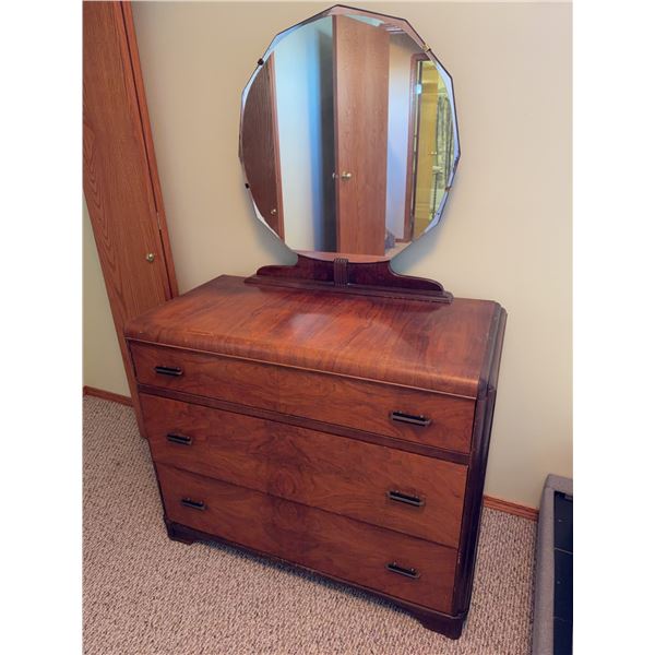 Art Deco Dresser With Octagonal Mirror