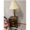 Image 1 : Wood Nightstand With Brass Table Lamp