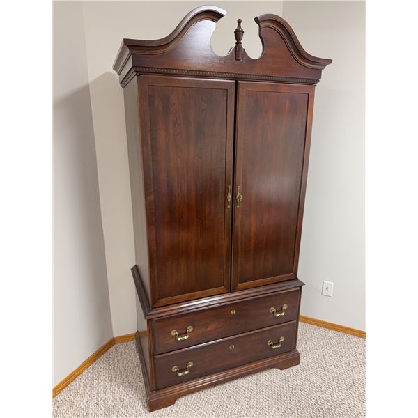 Mahogany Armoire with Drawers and Brass Pulls