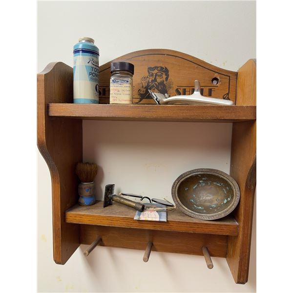 Barber Shave Shelf With Vintage Grooming Items