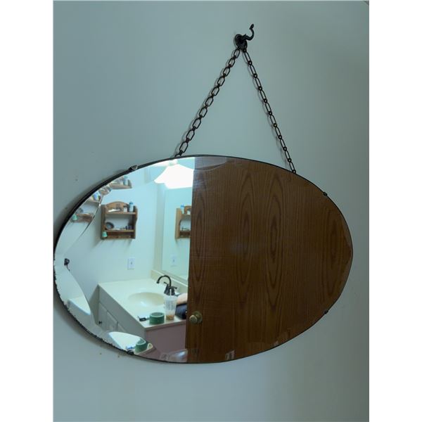 Oval Chain-Hung Wall Mirror With Chips
