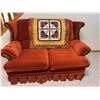 Image 4 : Rust Upholstered Loveseat with Skirted Base
