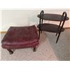 Image 1 : Red Leather Ottoman & Two-Tier Wood Table