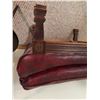 Image 2 : Red Leather Ottoman & Two-Tier Wood Table