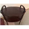 Image 4 : Red Leather Ottoman & Two-Tier Wood Table