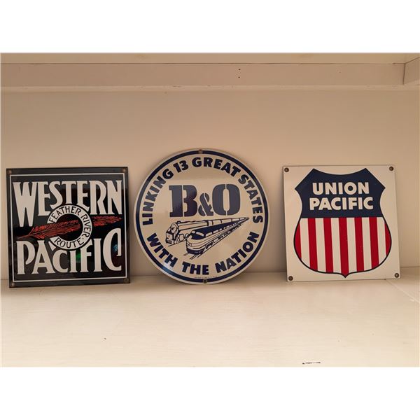 3 Ande Rooney Porcelain Railroad Signs
