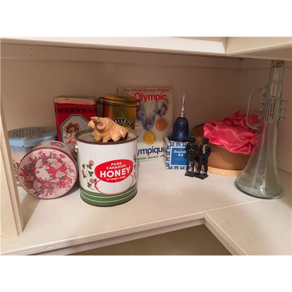 Shelf Lot: Tins, 1988 Olympics, Misc Decor