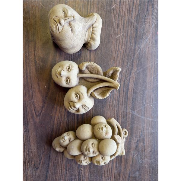 3 Clay Fruit Face Wall Plaques