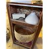 Image 3 : Brass Table Lamp, Wood Shelf, and Lamp Shades