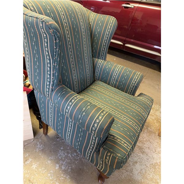 Upholstered Wingback Armchair Green Stripe Floral