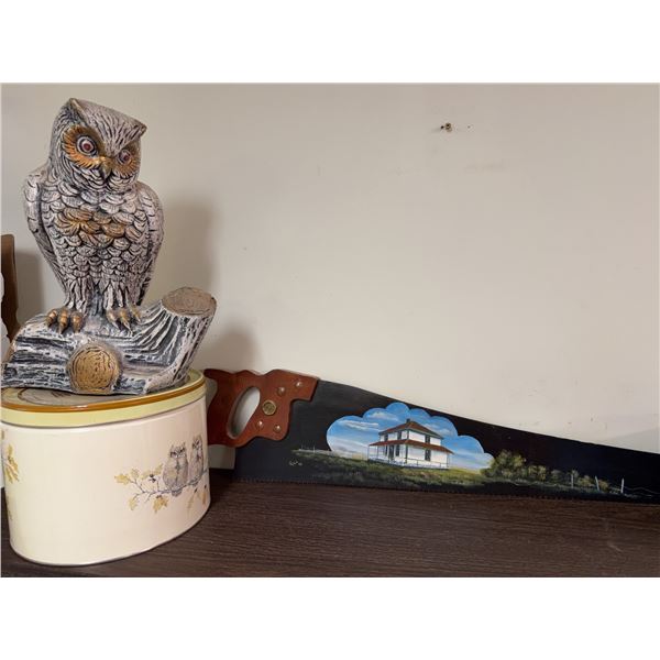 Hand Saw with 2001 Gill Painted House Scene