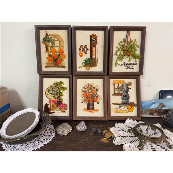 Six Framed Needlepoint Panels