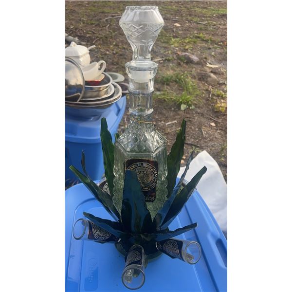 Tequila Bottle Agave Holder With Shot Glasses