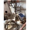 Image 3 : Rustic Wooden Birdhouses, Willow Chair, Concrete birdbath and plant stand.