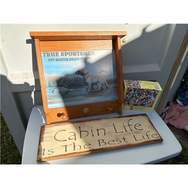 Wooden Plaque Lot with Dog Art and Cabin Life