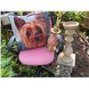Image 1 : Dog Portrait Pillow, Lamp, Stand, and Chair