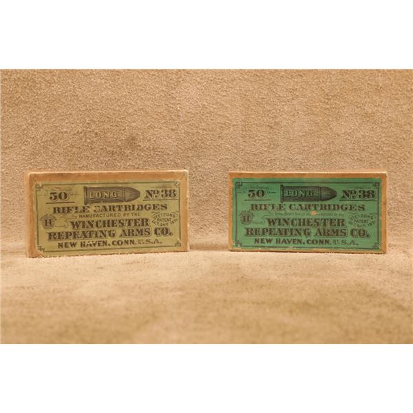 Two Boxes 1880s Winchester .38 Long Rimfire Black Powder Ammunition, 56 Cartridges