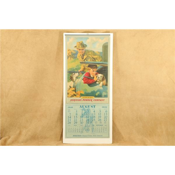 Vintage 1932 Hercules Powder Co. Calendar "stowaways" 13"x30" With Original Metal Band