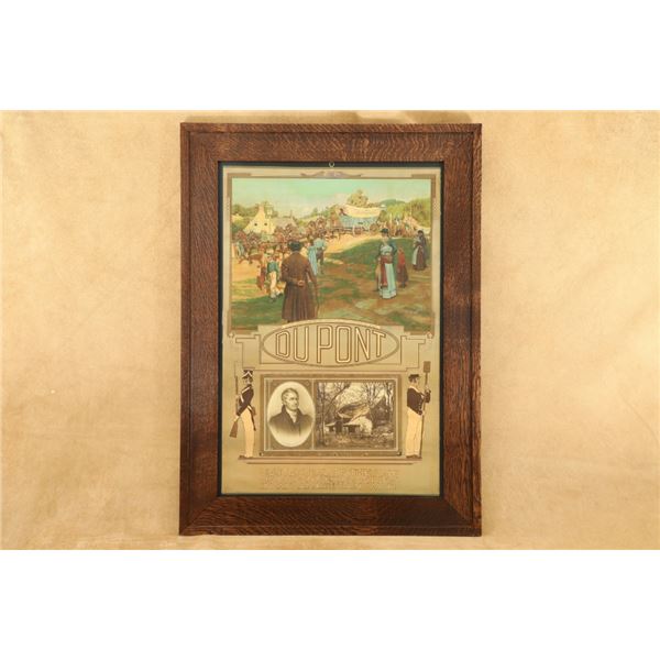 Antique 1910s Dupont 1813 Wagon 37x27 Oak Framed Metal-banded Gunpowder Advertising Calendar Pad