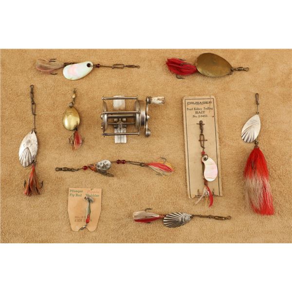 Fishing Tackle Lot Sunnybrook Reel With Pflueger, Crusader, And Shakespeare Lures