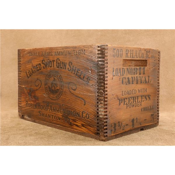 Antique Early 1900's Robin Hood Ammunition Company Wood Shotgun Shell Crate