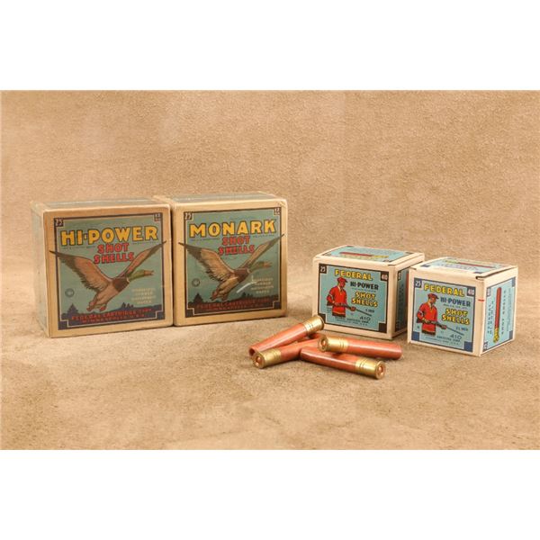4x Full Boxes Vintage Federal Ammunition Paper Hull Shotgun Shell Ammunition, 12 Ga & .410 Bore