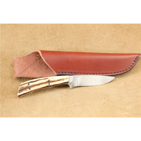 Jimmy Lile Custom Fixed Blade Knife (no Dot) With Stag Grips And Leather Sheath