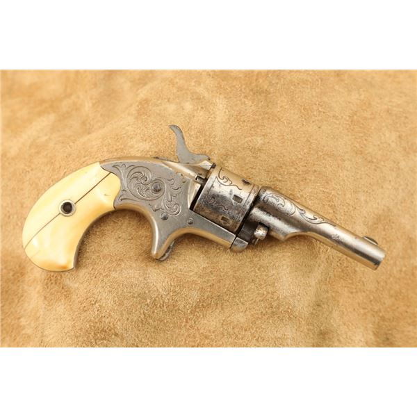 Engraved Colt Open Top Pocket Model Nickel .22 Short/long Rimfire Revolver, 1875 Antique