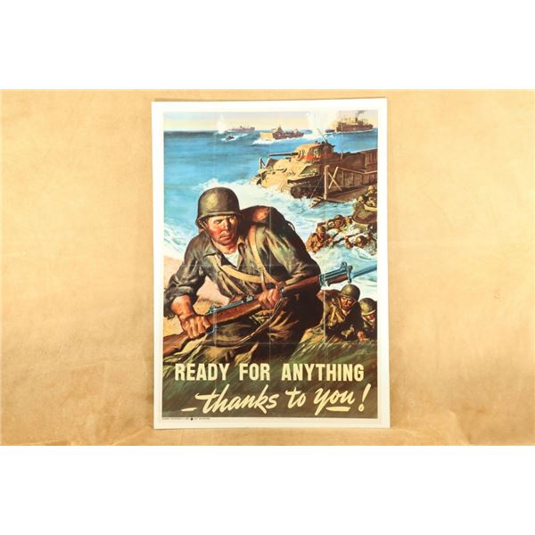 Original 1943 Wwii U.S. Army Ordnance Propaganda Poster "ready For Anything Thanks To You!" Poster