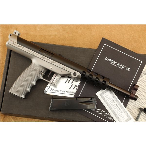 Claridge Family Collection Hi-tec T-9 T9 Silver 9mm 9.5" Semi-automatic Pistol & Box