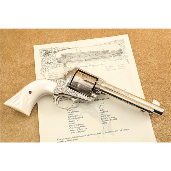 Factory Engraved 1st Gen Colt Single Action Army Saa 5.5" Nickel .45 Revolver, 1924 C&r