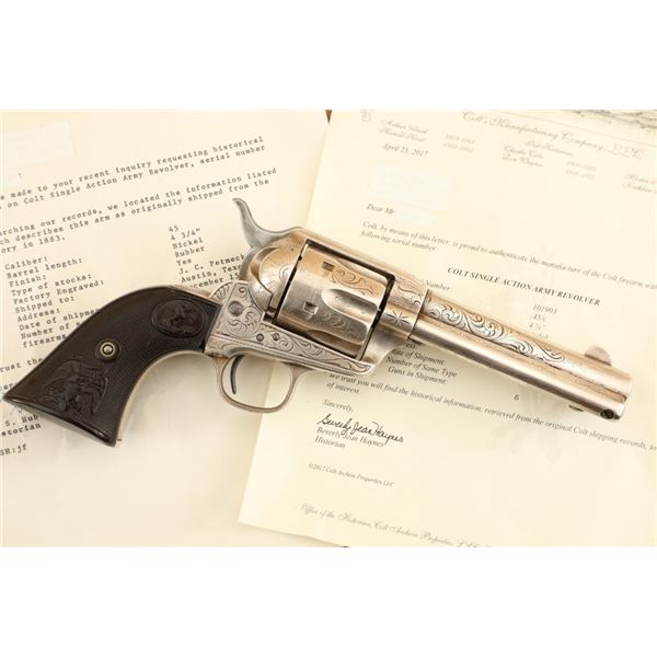 Factory Engraved Colt 1st Gen Single Action Army Saa 4.75â€³ Silver .45 Revolver, 1883 Anti