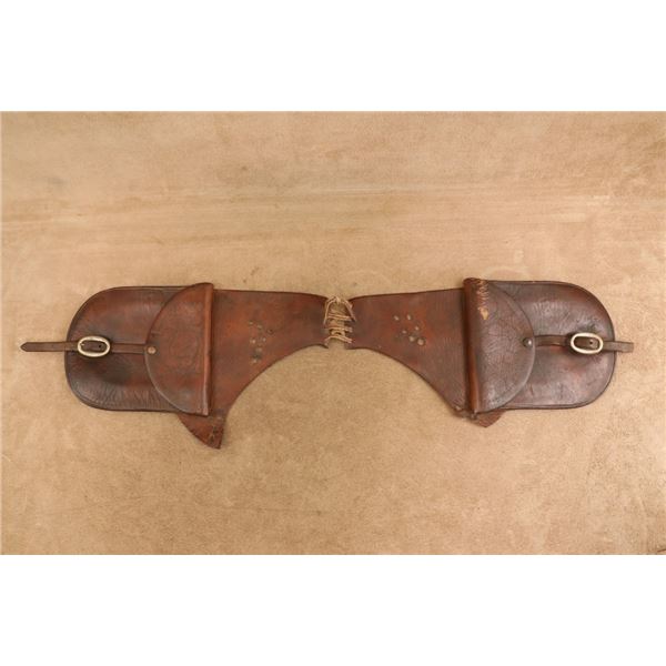 Antique Early 20th Century Hand-tooled Leather Western Pommel Saddle Bags