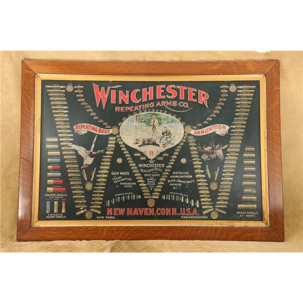 Vintage 1902 Winchester Lithograph Double W Cartridge Board Framed 57.25"x39.5"