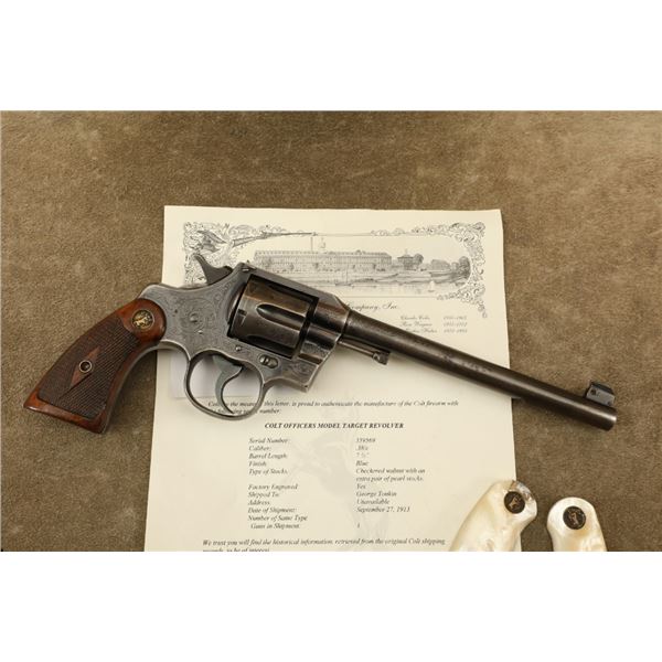 Factory Engraved Pearl Grips Colt Officers Model Target Omt .38 Special Revolver, 1913 C&r
