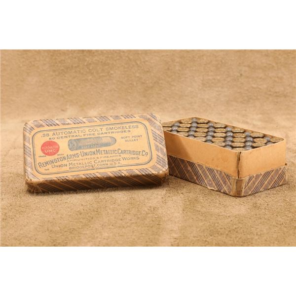 Remington Rem-umc .38 Auto Ammunition, Complete 2-piece Box, Mfd 1911-15