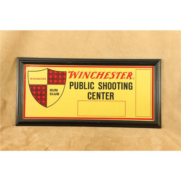 Vintage Winchester Public Shooting Center Cardboard Advertising Sign, 28.5" X 13.5" Framed