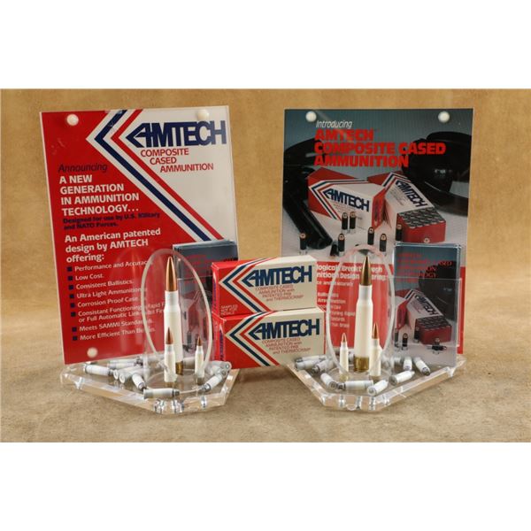 Amtech Composite Cased Ammo Advertising Display With Sample Cartridges, Boxes, And Pamphlets