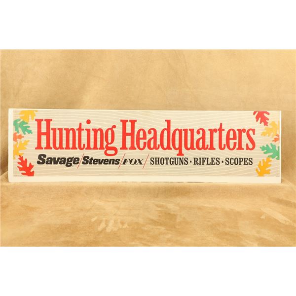Vintage Savage, Stevens, Fox, Hunting Headquarters Cardboard Advertising Sign 40"x10"
