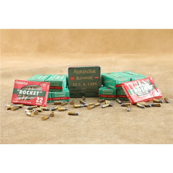 Vintage Remington Ammo .22 Short, C.B. Caps, & Two Chiclet Boxes Of "rocket" .22 Short
