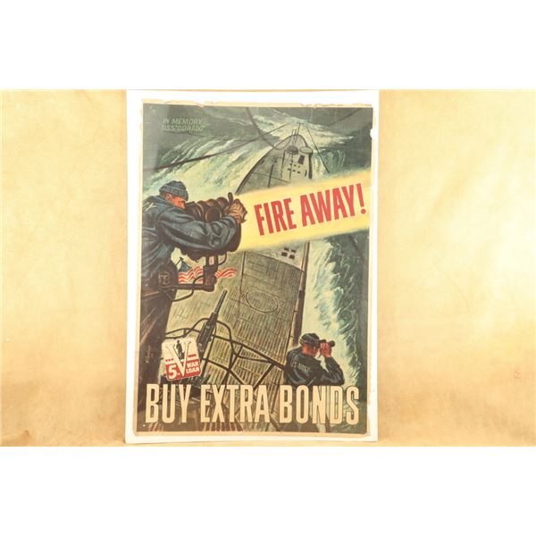 Original 1944 U.S. Navy "fire Away! Buy Extra Bonds" 28.5" X 40" Poster