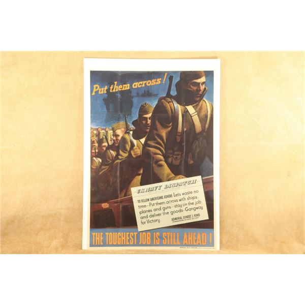Original 1943 Wwii Us Navy Ordnance Propaganda Poster "put Them Across!" 28.5" X 40" Poster