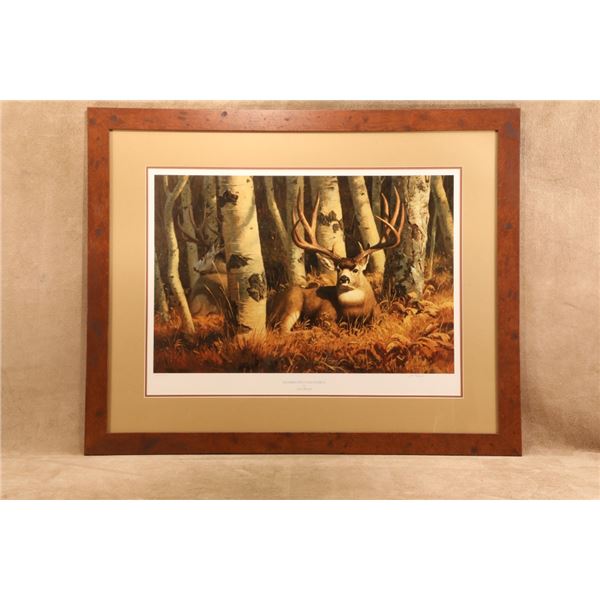 Vintage Leon Parson Signed Numbered 444/750 Backside Of No-tellum Ridge Mule Deer Framed Print 40x33