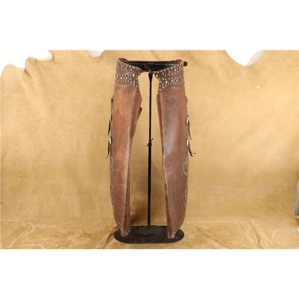 1950s Stone's Saddlery Studded Chaps With Silver Conchos & Playing Card Motifs