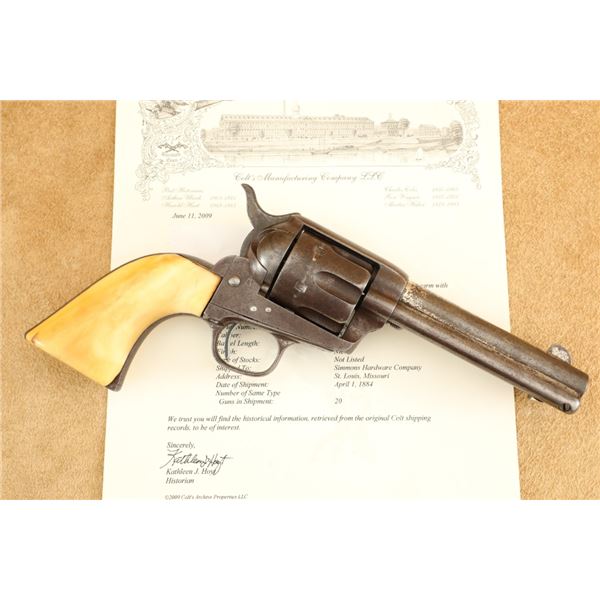 1st Generation Colt Single Action Army 4.75" Nickel .45 Revolver And Letter, 1884 Antique