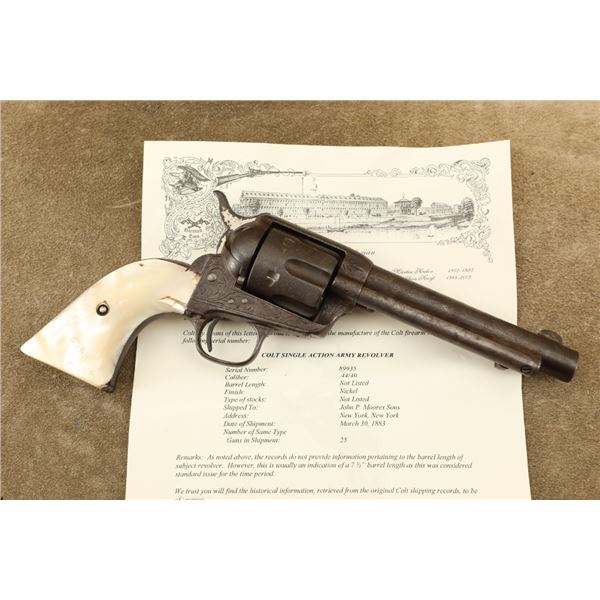 Period Engraved Ny Shipped 1st Gen Colt Single Action Army Saa .44-40 Wcf Revolver, 1883 Antique